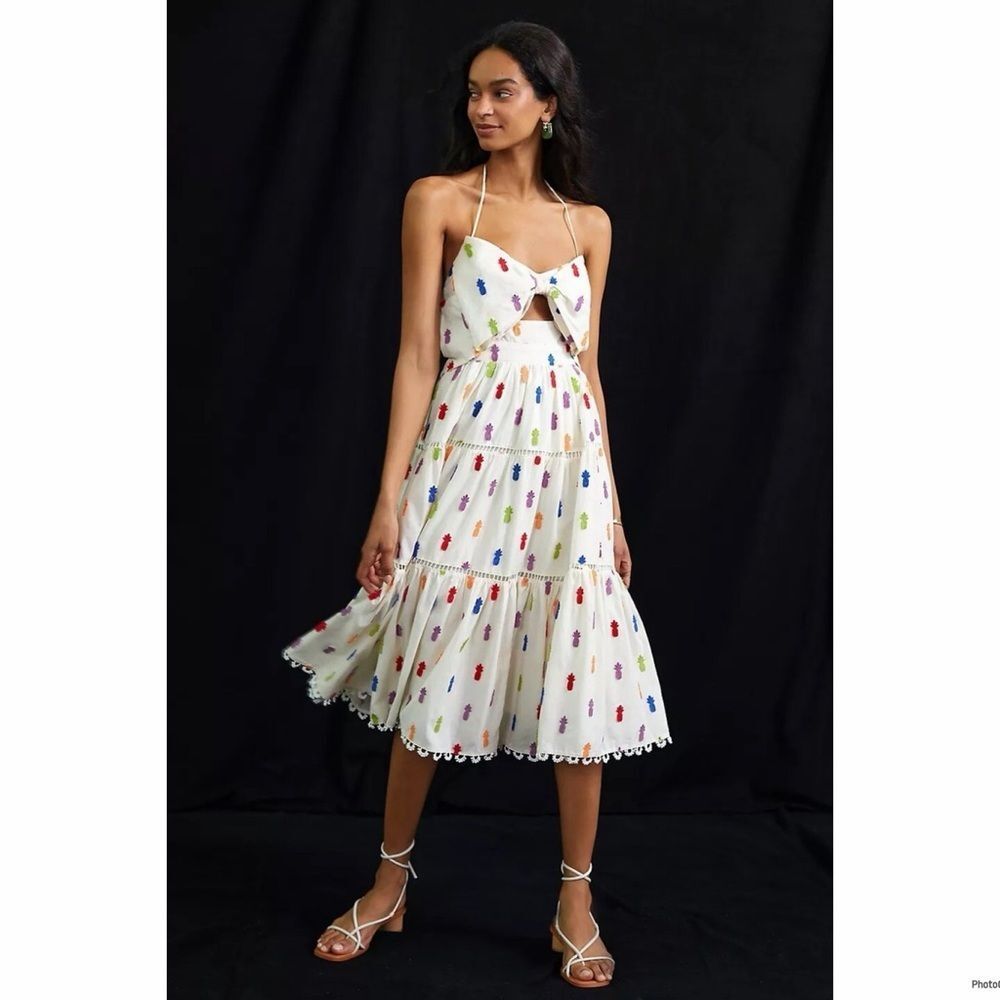 FARM RIO ANTHROPOLOGIE MULTICOLOR PINEAPPLE MIDI DRESS SIZE M